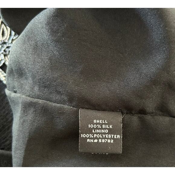 Adrianna Papell Silk Beaded Top L Black Evening Cocktail Scalloped Hem Formal - Picture 9 of 16